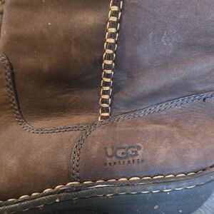 UGG Dark Brown Leather Boots with Stitching